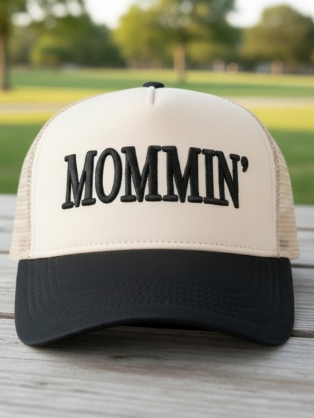 New! Mommin' Mesh Trucker Hat in Black